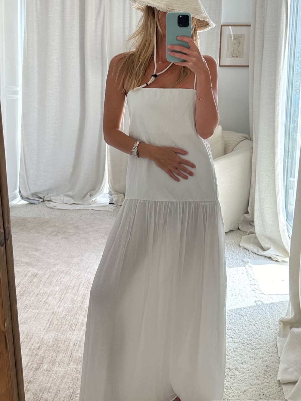 Zara Cream Spaghetti Strap drop waist Dress
